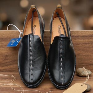 Men’s Black Leather Loafers Handmade | Traditional Peshawari Style Shoes | Comfortable Slip On Formal Shoes | Ethnic Wedding Footwear