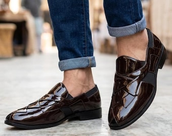 Sandalias Peshawari de charol hechas a mano para hombre – Zapatos tradicionales pakistaníes sin cordones, sandalias de cuero marrón, calzado étnico