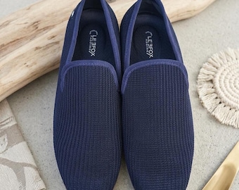Chaussures de marche à enfiler bleu marine pour homme | Mocassins en tricot léger | Chaussures décontractées respirantes |  Chaussures de tous les jours | Chaussures de voyage pour hommes