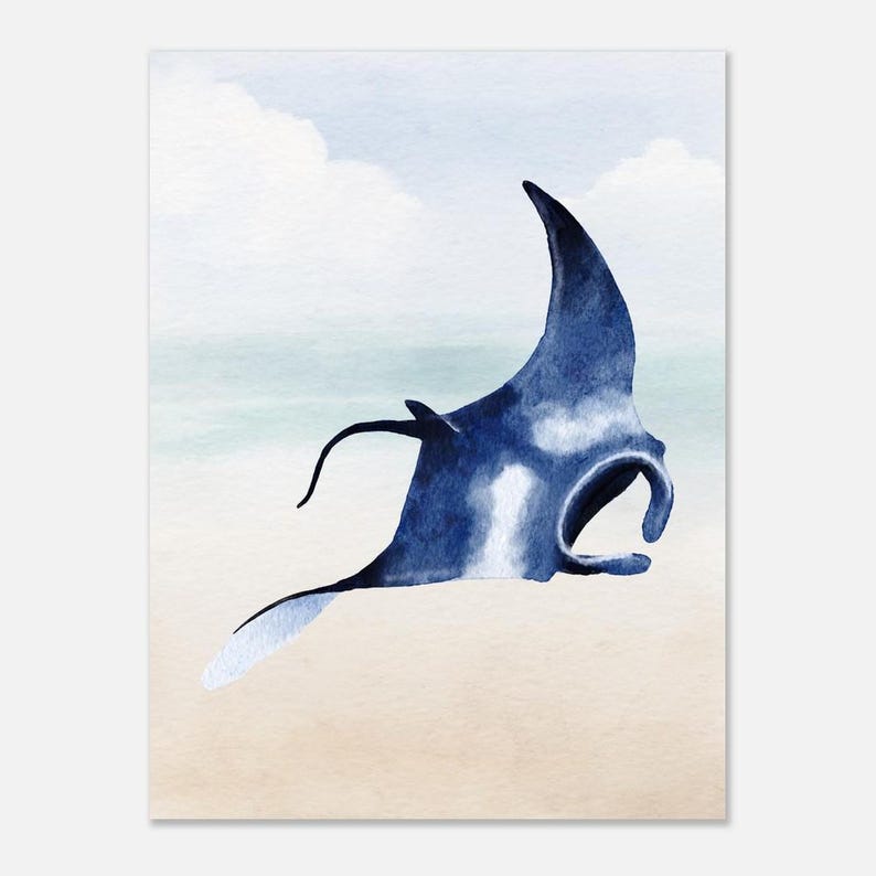 Manta Ray Watercolor Nursery Art | Ocean Animal Decor | Montessori Sea ...