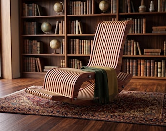 Parametric Plywood Rocking Chair, CNC Ribbed Wooden Furniture, Modern Studio Seating