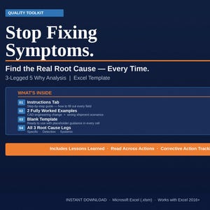Excel-sjabloon met 3 poten 5 waarom analyse | Analysetool voor hoofdoorzaken | Formulier voor corrigerende maatregelen | Productiekwaliteit