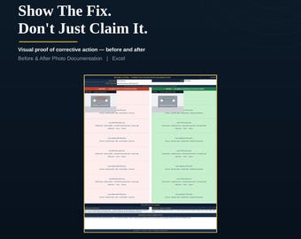Before and After Photo Documentation Excel | Corrective Action Evidence Form | 8D CAR Visual Proof | Root Cause & Documents Updated