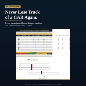 CAR Tracker Excel Template | Corrective Action & Noncompliance Log | Auto Dashboard, Closure Rate | Trend Chart | IATF 16949 ISO 9001