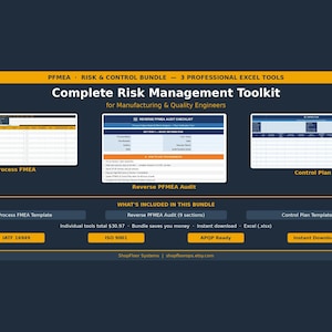 PFMEA Risk & Control Bundle — Process FMEA, Reverse PFMEA Audit + Control Plan Excel Templates