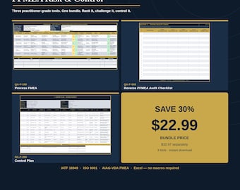 PFMEA Risk & Control Bundle | 3 Excel Tools: Process FMEA, Reverse PFMEA Audit Checklist, Control Plan | iatf 16949 iso 9001 Risk Management