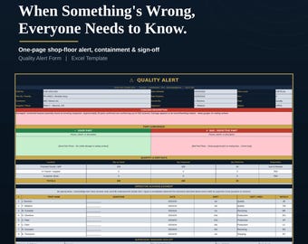 Quality Alert Form Excel Template | Shop Floor Defect Containment Notice | Good vs Bad Part Comparison | Operator Acknowledgment Sign-Off