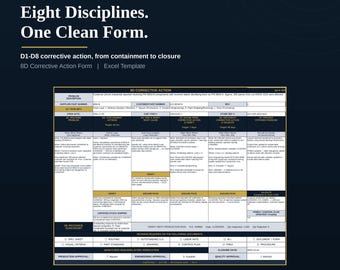 8D Corrective Action Report Excel Template | Eight Disciplines Problem Solving | Root Cause, Containment & CAPA | IATF 16949 ISO 9001