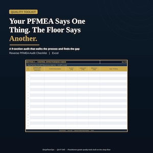 Reverse PFMEA Audit Checklist Excel | Process FMEA Floor Verification | Control Effectiveness & Risk Rating Audit | iatf 16949 ISO 9001