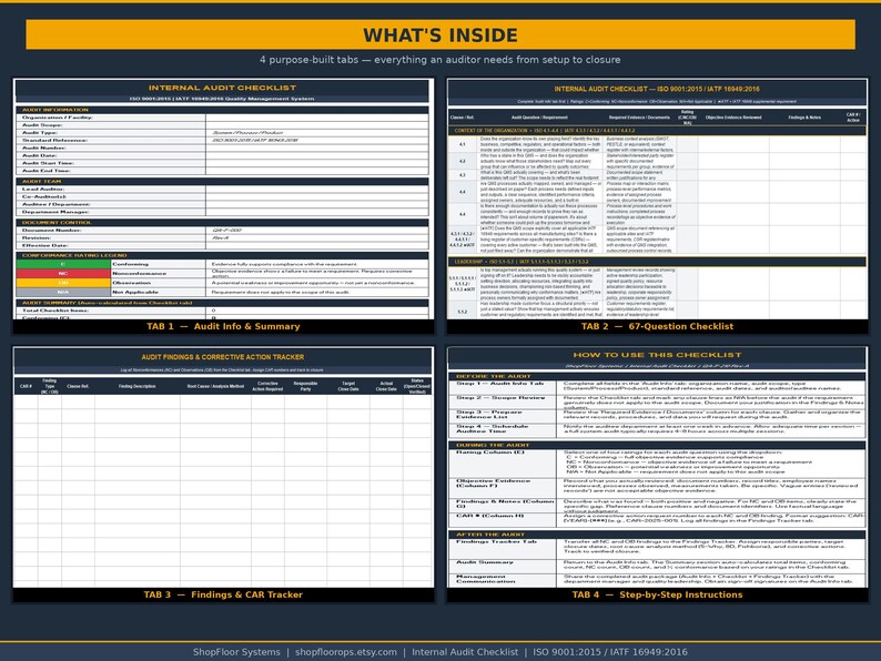 Internal Audit Checklist Excel — ISO 9001 2015 & IATF 16949:2016 QMS ...