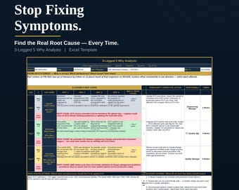 3-Legged 5 Why Analysis Excel Template | Root Cause & Corrective Action | Specific Detection Systemic | IATF 16949 Quality Tool | Instant DL