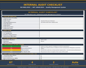 Lista de verificación de auditoría interna en Excel — Plantilla de SGC ISO 9001:2015 e IATF 16949:2016