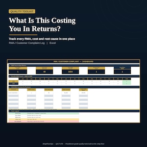 RMA Log Excel Template | Customer Complaint Tracker with Cost Dashboard | Returns, Root Cause & 8D Flag | IATF 16949 ISO 9001