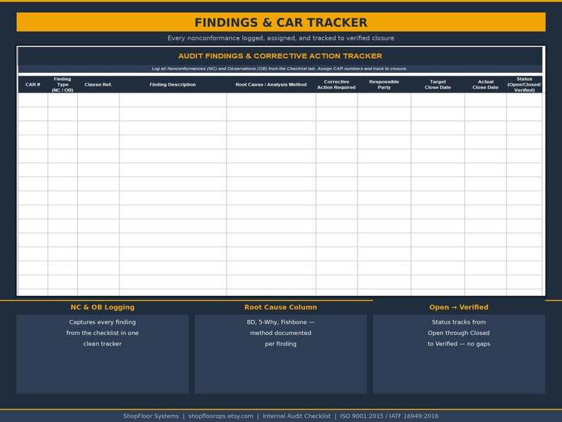 Internal Audit Checklist Excel — ISO 9001 2015 & IATF 16949:2016 QMS ...