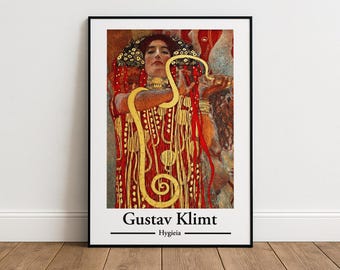Lámina de Higía de Gustav Klimt, póster Art Nouveau, arte mural mitológico vintage.