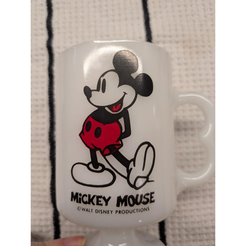 ヴィンテージ ミッキーマウス ミルクガラス製台座付きマグカップ ウォルト・ディズニー・プロダクションズ製 ホワイトマグカップ 画像 5