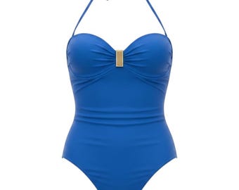 Maiô Merona Halter de uma peça, azul royal, com decote coração, novo com etiqueta, tamanho G.