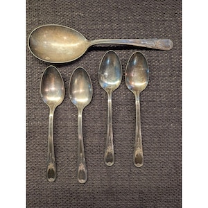Set di cucchiai vintage Newport in argento placcato, 5 pezzi, con decorazione floreale a rose, posateria di metà secolo