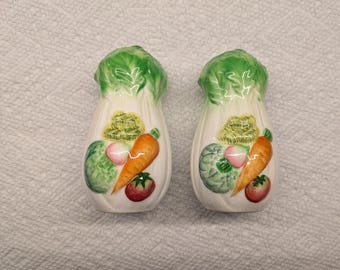 Salero y pimentero de cerámica vintage con forma de cabezas de repollo, 1307, mediados del siglo XX, Japón