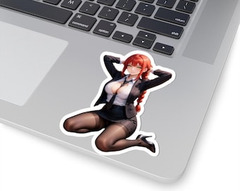 Rothaarige Anime Büro Mädchen Kiss-Cut Aufkleber | Laptop Aufkleber
