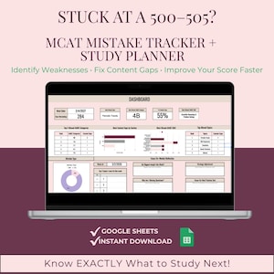 MCAT-misstagsspårare och studieplanerare | Åtgärda innehållsluckor (nedladdning av Google Sheets)