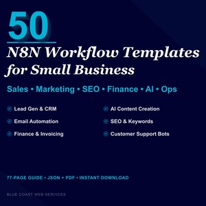 50 N8N (JSON Files) Workflow Templates for Small Business Automations (PDF Guide)