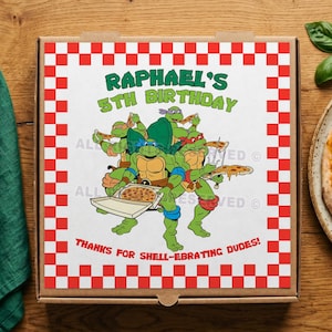 Ninja Turtles Pizza Box Label – Editable Favor Box Sticker - Canva Template