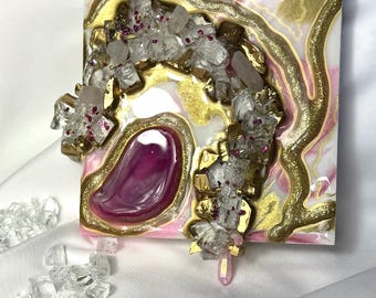 Blushing Geode Resin Art – Mini Geode Collection, Blush Pink Gold Crystal Embellishments 1/10