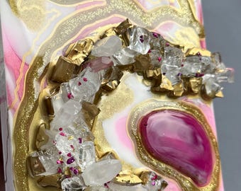 Blushing Geode Resin Art – Mini Geode Collection, Blush Pink Gold Crystal Embellishments 1/10