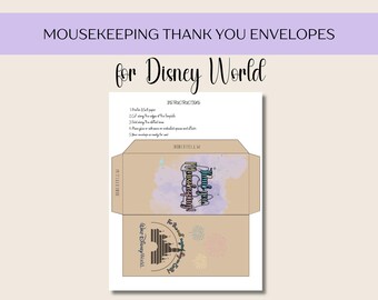 Disney World Mousekeeping Thank you Envelope Retro Purple PDF Printable | Digital Download Retro Purple Disney Tip Envelopes | Cash Envelope