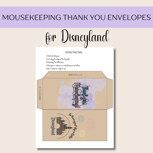 Disneyland Mousekeeping Thank you Envelope Retro Purple PDF Printable | Digital Download Retro Purple Tip Envelope | Disney Cash Envelope