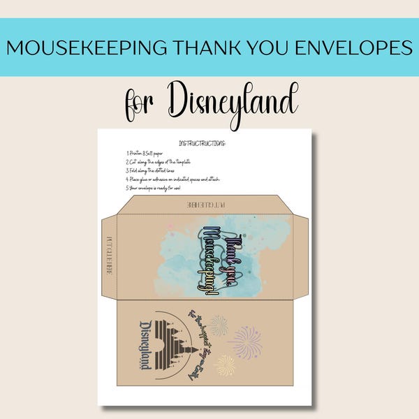 Disneyland Mousekeeping Thank you Envelope Retro Blue PDF Printable | Digital Download Retro Blue Disney Tip Envelopes | Disney Envelope