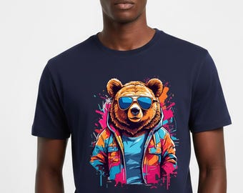 Graffiti Style Bear Wearing Shades Bold Urban Art T-Shirt Design