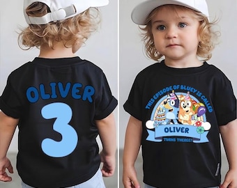Custom Blue Birthday Boy Tee, Personalized Name and Age Party Shirt,