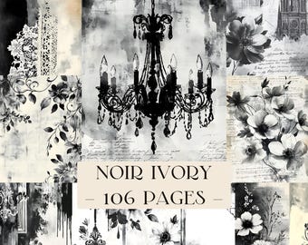 Wit ivoor noir noodlijdende ongewenste tijdschriftpagina's, vintage grunge afdrukbaar papierpakket, verouderde getextureerde plakboek ephemera, digitale collagekit