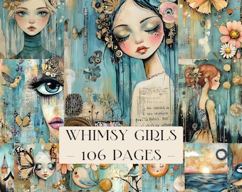 Kit de diario vintage para chicas caprichosas, páginas coloridas, efímeras imprimibles, collages de técnica mixta, papeles digitales estilo cottagecore, papeles para álbumes de recortes.