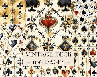 Vintage speelkaarten, ephemera, poker digitaal, digitale speelkaarten, afdrukbaar grungepapier, kaartafval dagboekpagina's, achtergrondpagina's