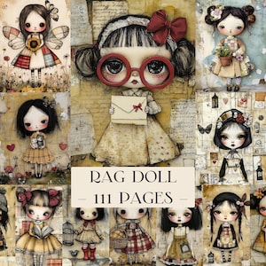 Rag Dolls Junk Journal Kit, Printable Vintage Ephemera, Shabby Chic Garden Scrapbook Papers, Whimsical Ephemera, Floral Digital Papers