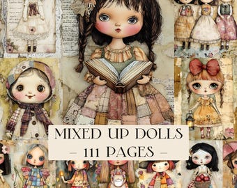 Mixed Dolls digitale dagboekkit, grunge afdrukbare poppen, afdrukbare ongewenste dagboek digitale ephemera, plakboek collagekit Spooky Gothic