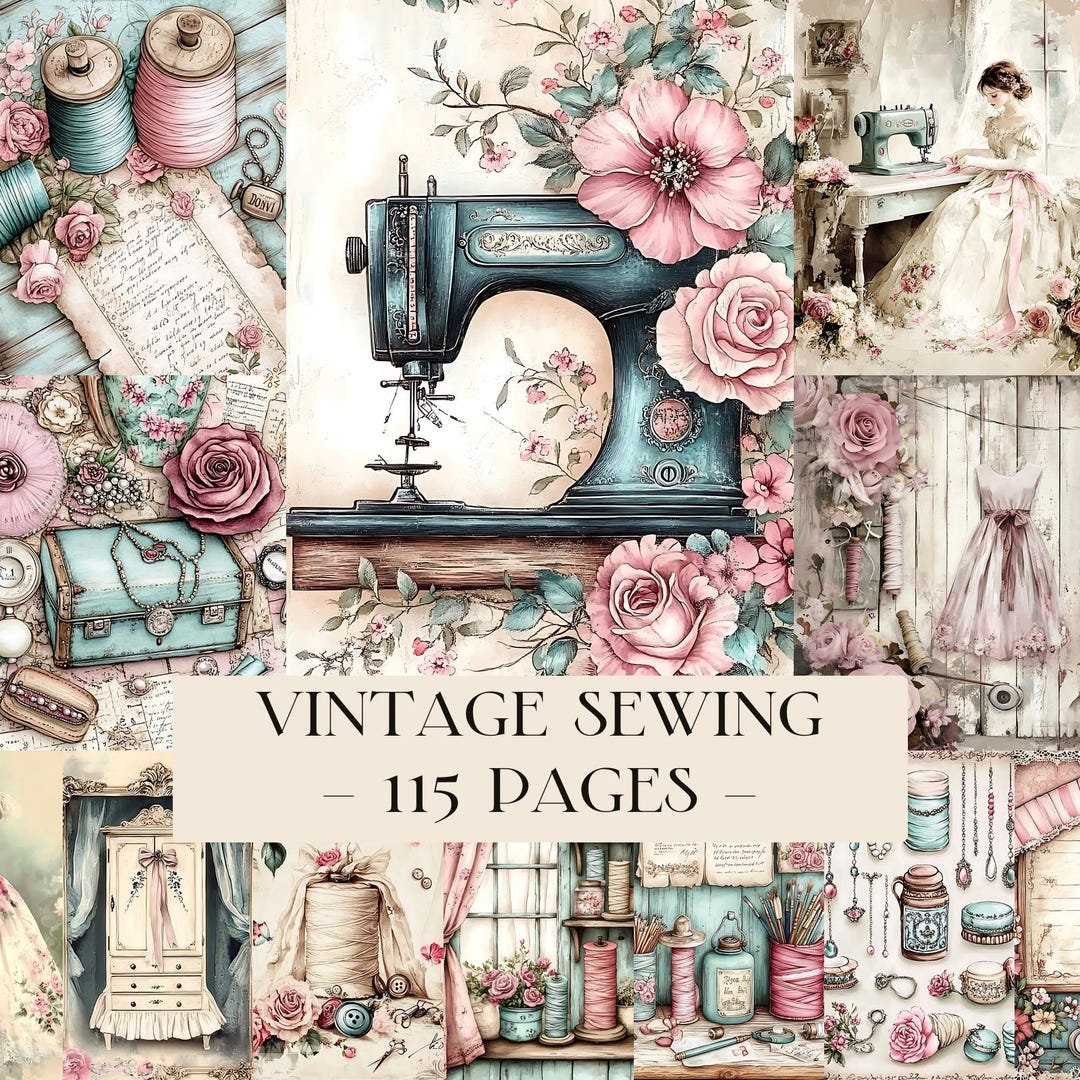 Vintage Sewing Junk Journal Pages, Seamstress Printable, Lace Collage ...