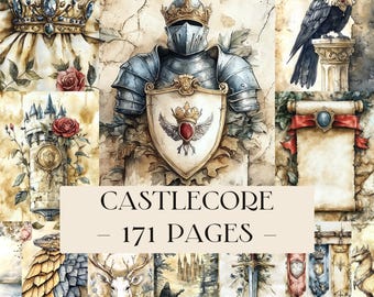 Castlecore-pagina's, kasteeldagboekpapier, middeleeuwse printables, Fantasy Junk Journal Kit, mythische efemere verschijnselen, fantasy plakboekpapier