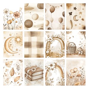Boho Baby Bear Digital Paper Pack, Neutral Scrapbook Papers, Beige Pattern, Newborn Background, Nursery Background, Nursery Pattern image 13