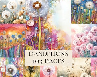 Paardebloemen ongewenste Journal Kit aquarel paardebloemen afdrukbare pagina's paardebloem plakboekpapier paardebloem collage bloemen digitaal papier kortstondige