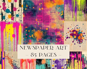 Achtergronden krantenkunst, noodlijdende digitale papieren, vintage afdrukbare kit voor tijdschriften, grunge-plakboekpapier en texturen met gemengde media