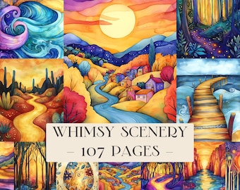 Whimsy Landscape Junk Journal Afdrukbare pagina's, Forest Junk Journal Kit, Woodland Journal, bosachtergrond, bosscène, wandeldagboek