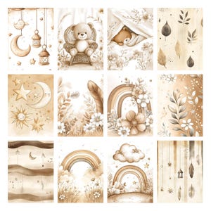 Boho Baby Bear Digital Paper Pack, Neutral Scrapbook Papers, Beige Pattern, Newborn Background, Nursery Background, Nursery Pattern image 6