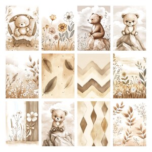 Boho Baby Bear Digital Paper Pack, Neutral Scrapbook Papers, Beige Pattern, Newborn Background, Nursery Background, Nursery Pattern image 11