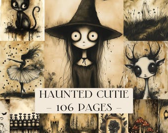 Haunted Cutie Junk Journal Kit, digitaal plakboek, afdrukbaar clown, Haunted Fair-pagina's, collagevel, vintage ephemera, carnavalskaart