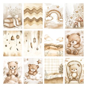 Boho Baby Bear Digital Paper Pack, Neutral Scrapbook Papers, Beige Pattern, Newborn Background, Nursery Background, Nursery Pattern image 8