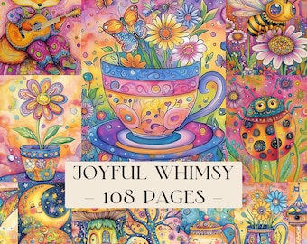 Joyful Whimsy Junk Journal afdrukbare Kit grillige collage kortstondige regenboog grunge gelukkig scrapbook papieren ambachtelijke mixed media digitale download